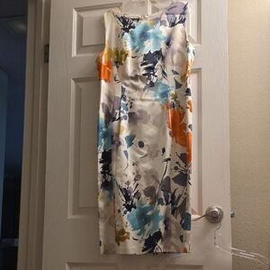 Jones New York Floral Midi Dress - Cream, Blue, Orange